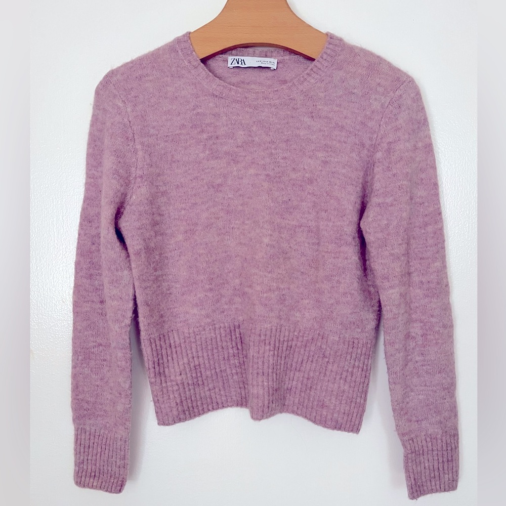 Zara dreamy lilac cropped cozy wool alpaca blend sweater size S
